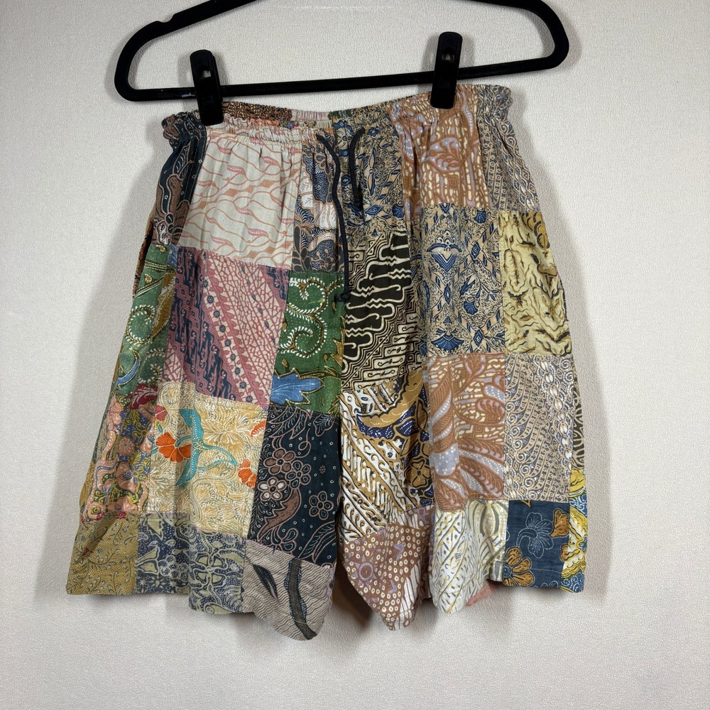 Vtg Womens Kosi Bali Collection Patchwork Shorts Multi Color Cotton Boho Small